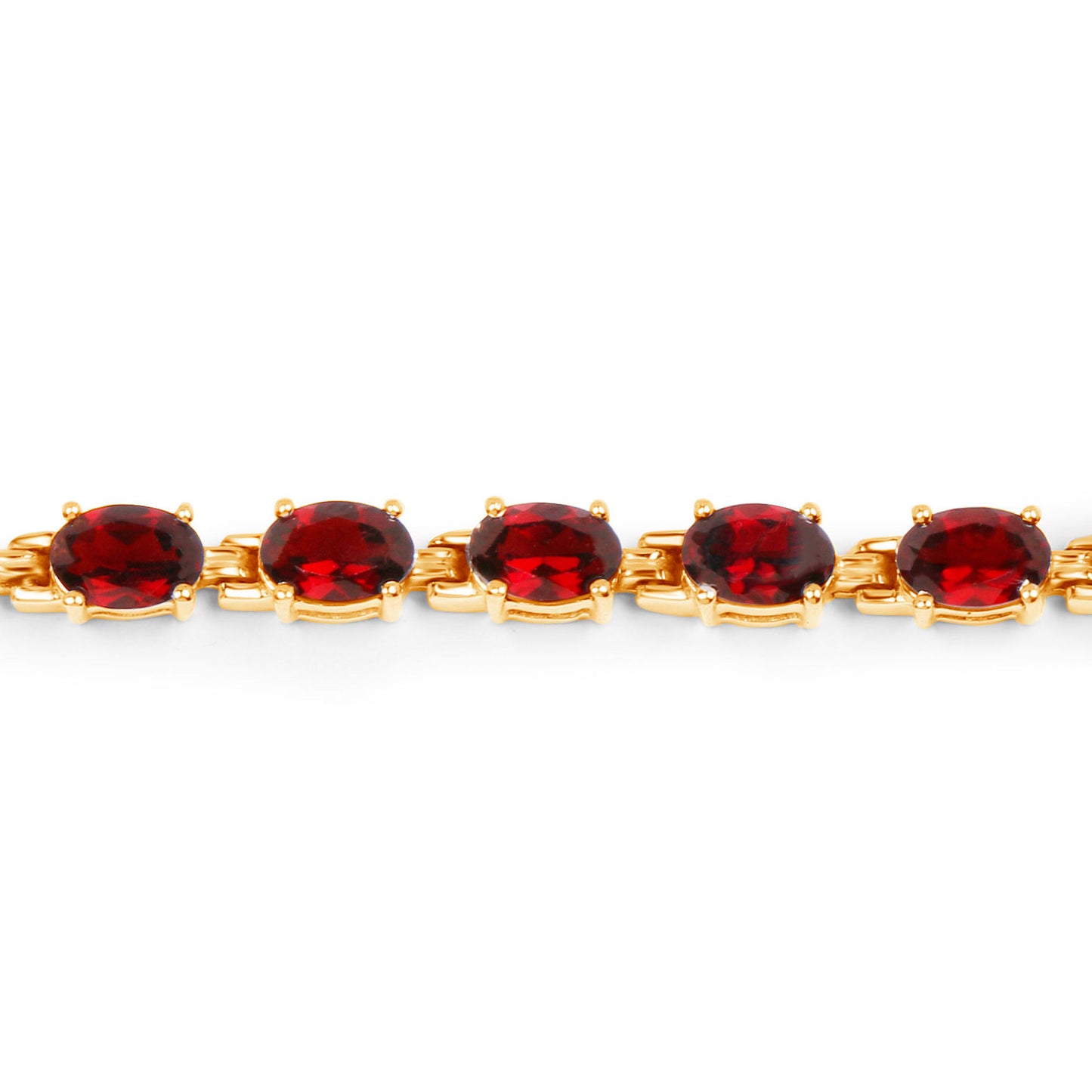 Natural Red Garnet Tennis Bracelet 11 Carats 14K Yellow Gold Plated Silver