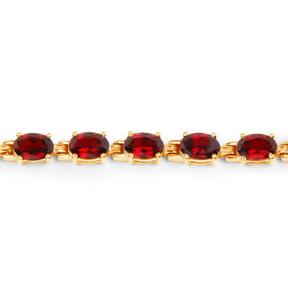 Natural Red Garnet Tennis Bracelet 11 Carats 14K Yellow Gold Plated Silver