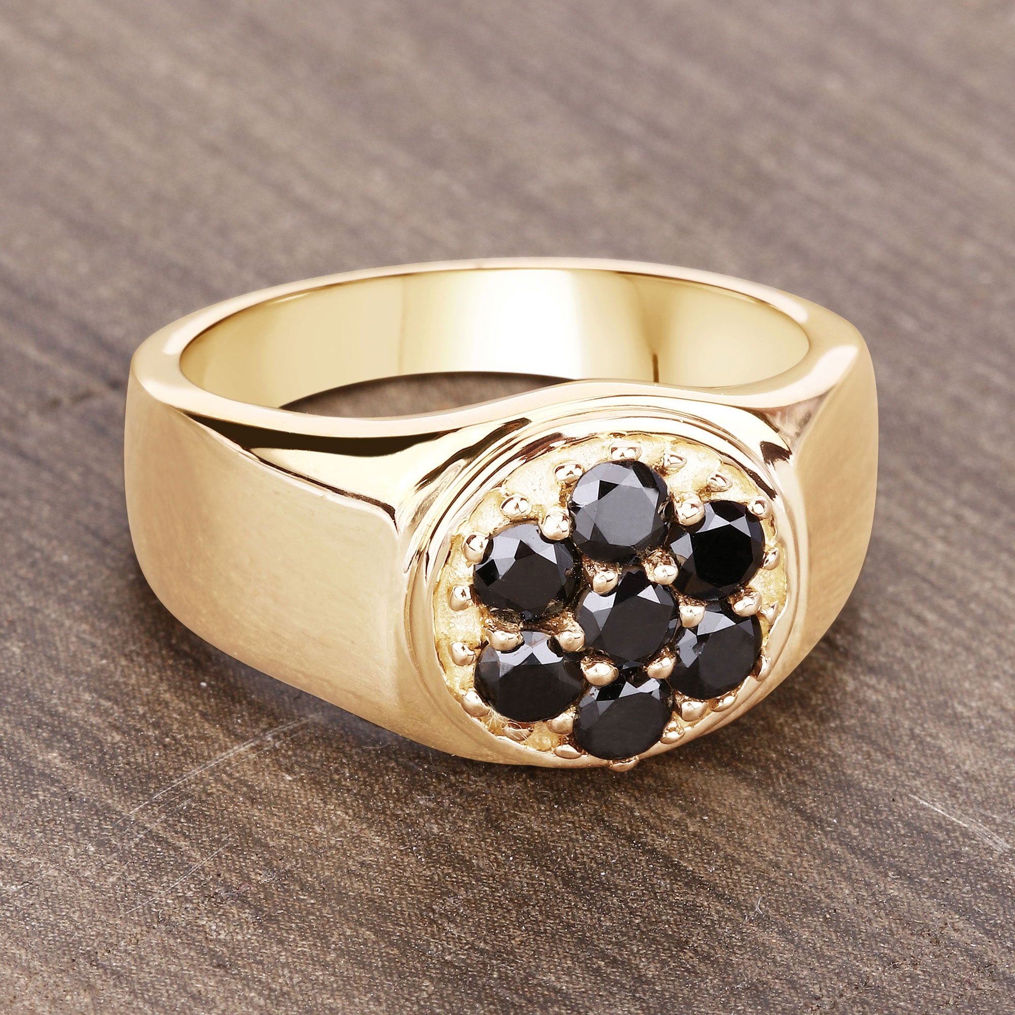 Black Diamond Ring 0.9 Carats Gold Plated Silver