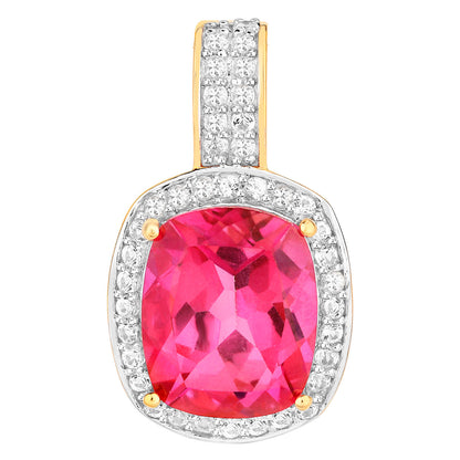 Pink Topaz Pendant White Topaz Setting 6.85 Carats 18K Yellow Gold Plated Silver