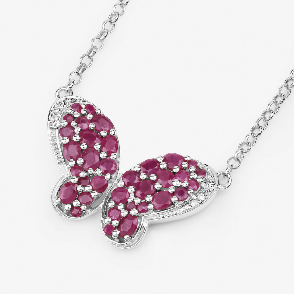 Ruby Butterfly Pendant With White Zircon 4.08 Carats Sterling Silver