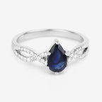 Blue Sapphire Ring With Diamonds 1.1 Carats 14K White Gold