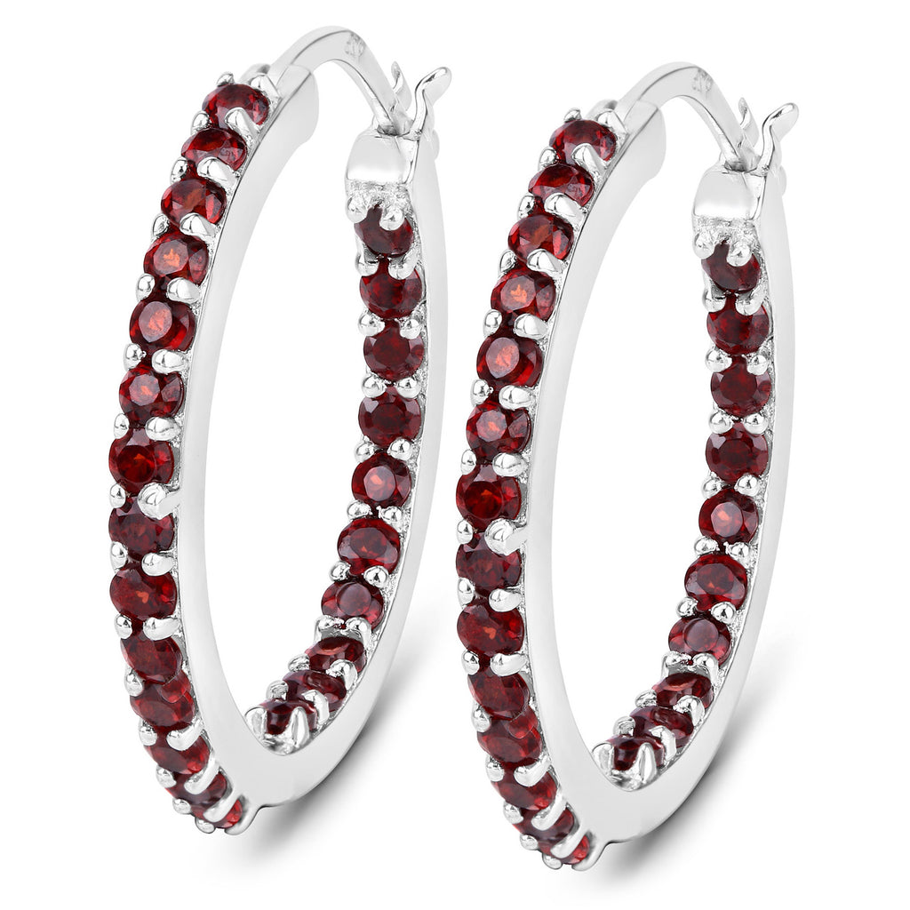 Garnet Hoop Earrings 1.9 Carats Sterling Silver
