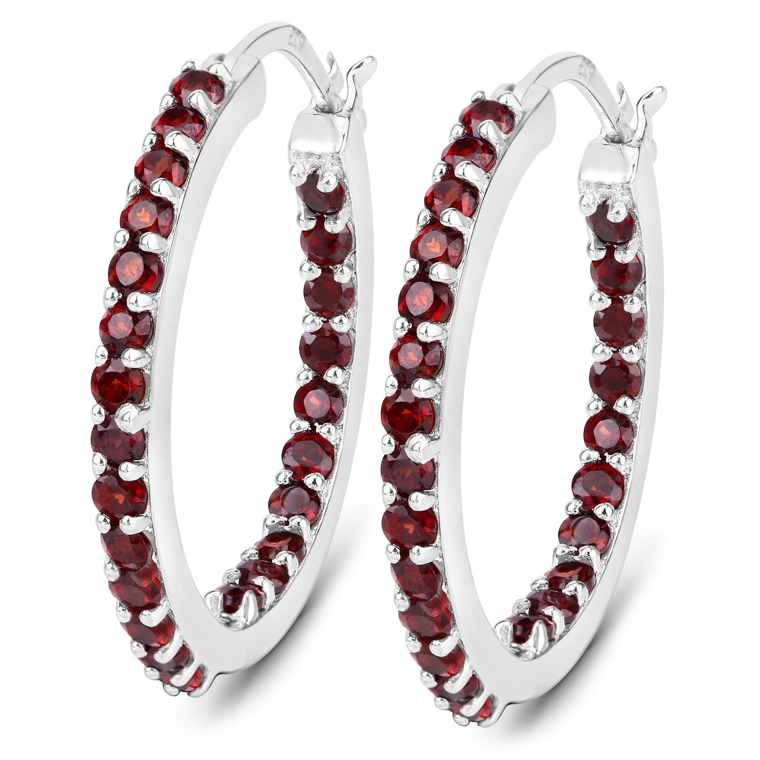 Garnet Hoop Earrings 1.9 Carats Sterling Silver
