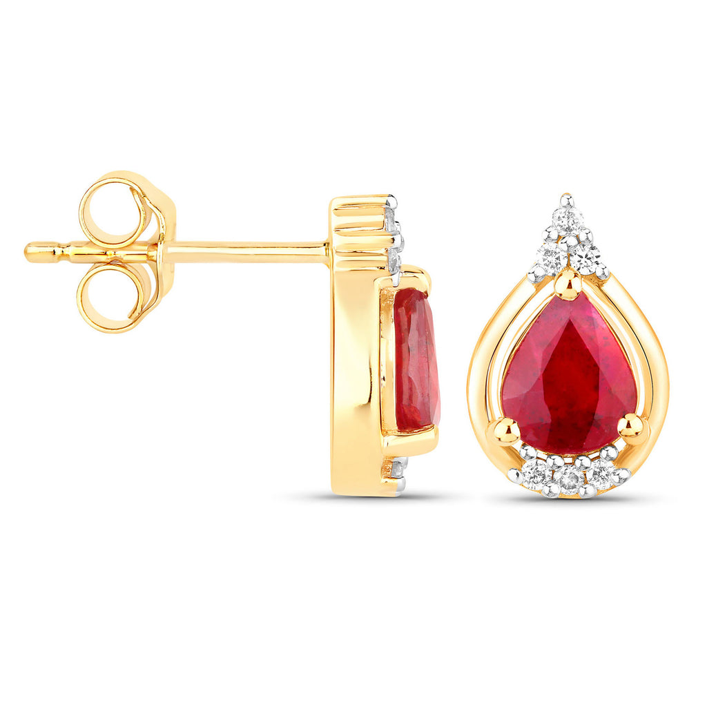 Ruby Stud Earrings With Diamonds 1.32 Carats 14K Yellow Gold