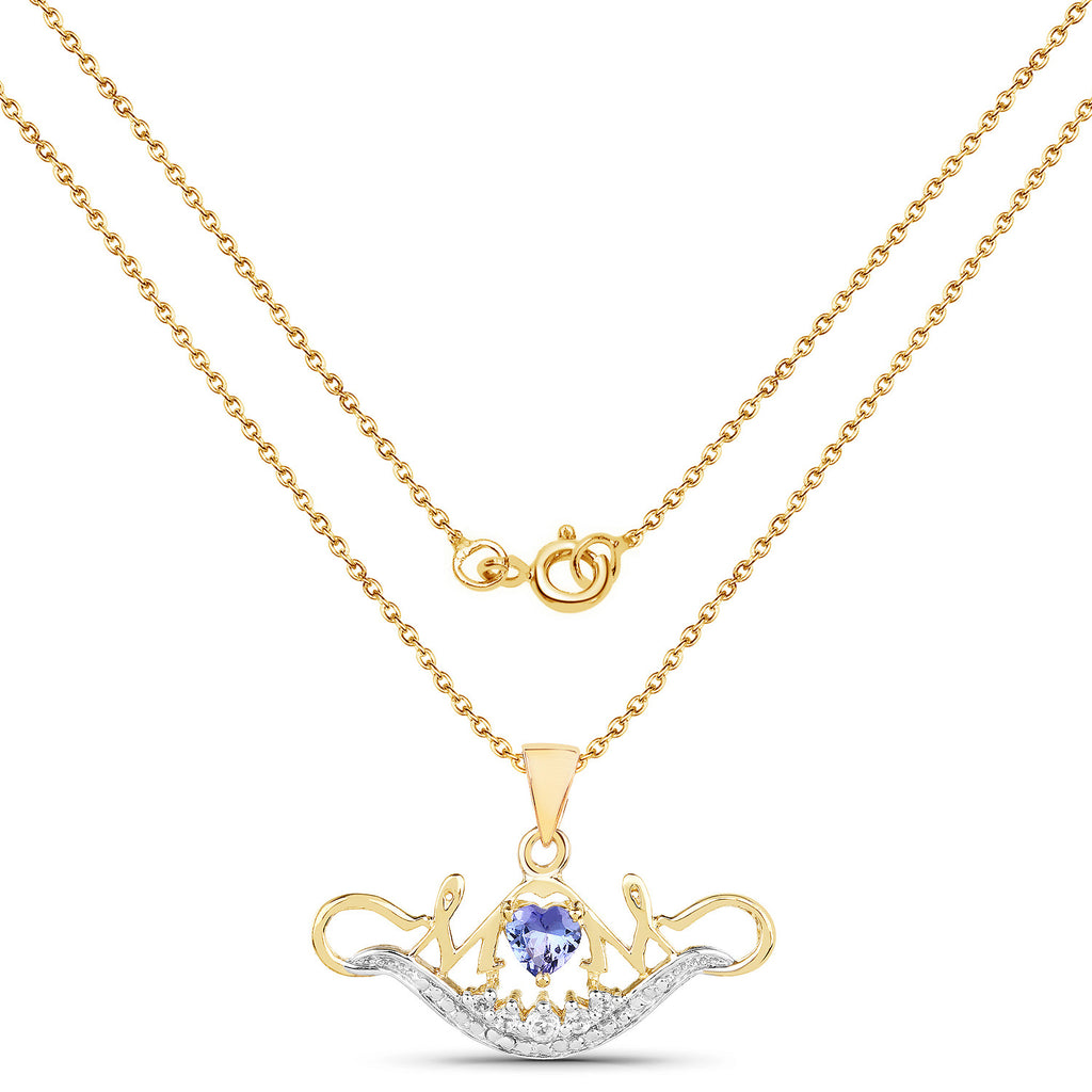 Tanzanite Mom Pendant With White Topaz 0.54 Carats Gold Plated Silver