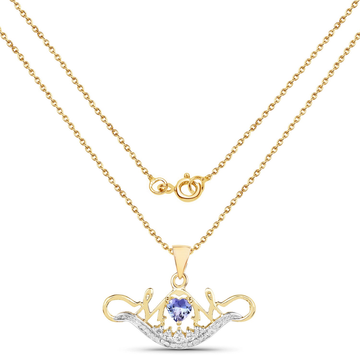 Tanzanite Mom Pendant With White Topaz 0.54 Carats Gold Plated Silver