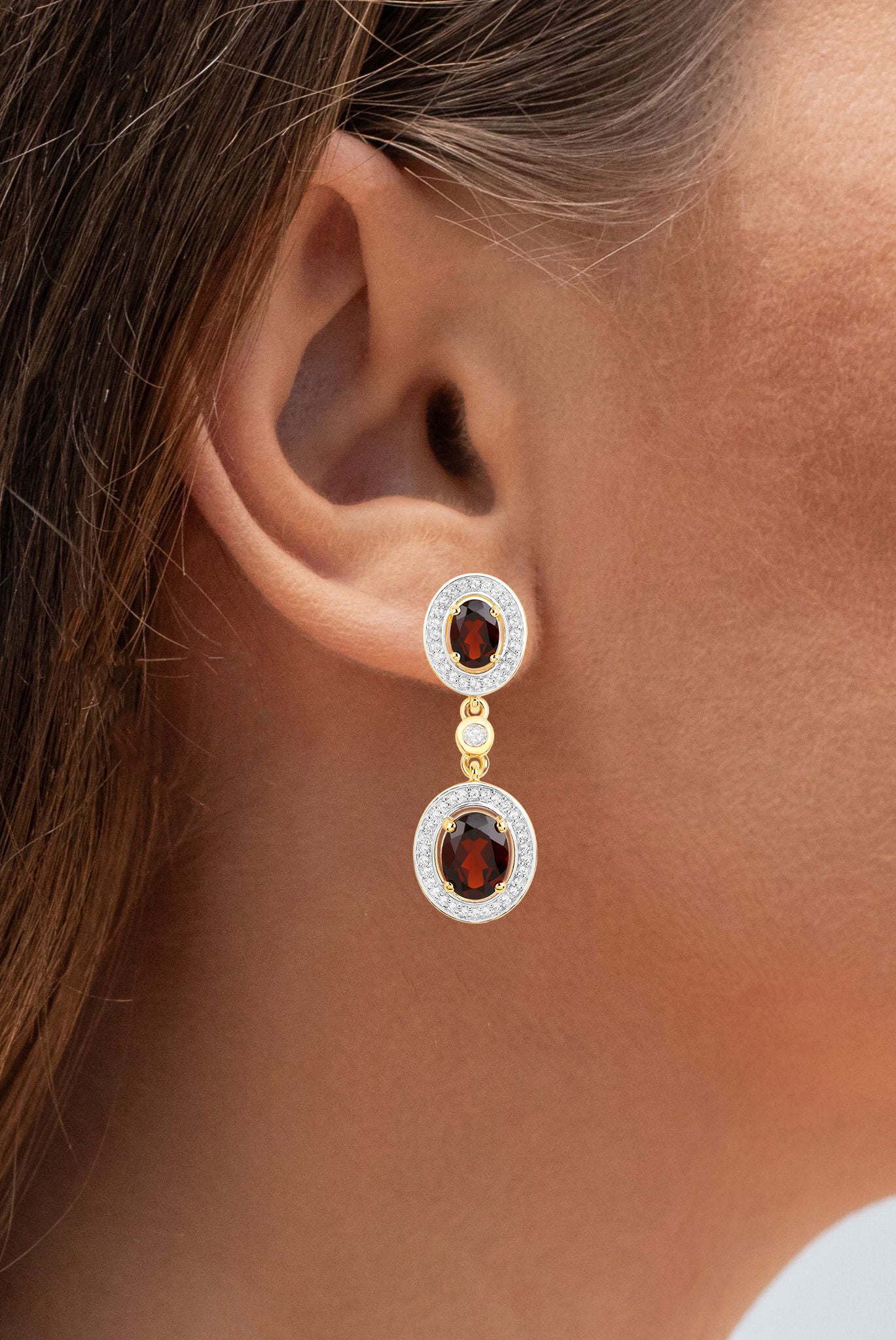 Garnet Earrings With White Topaz 6.32 Carats Gold Plated Silver