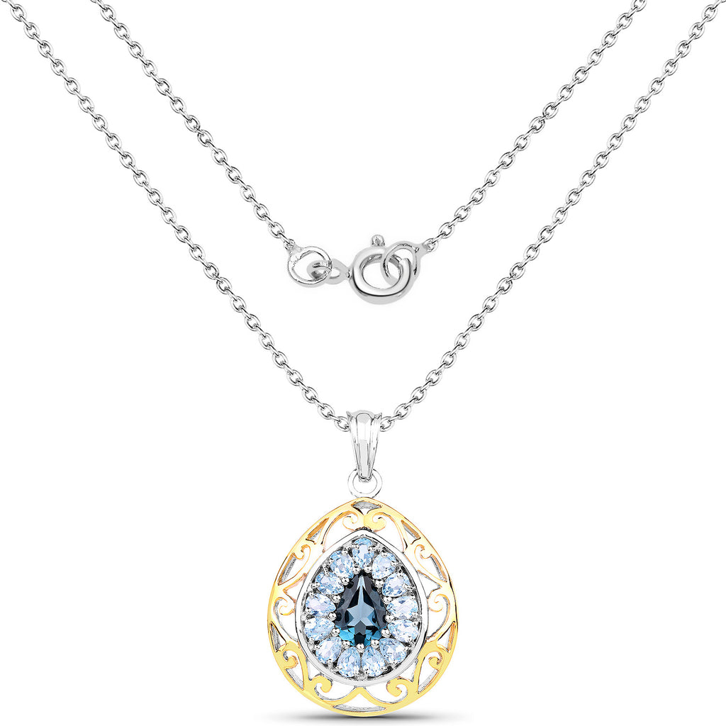 London Blue Topaz Pendant With Blue Topaz 4.4 Carats Gold Plated Silver