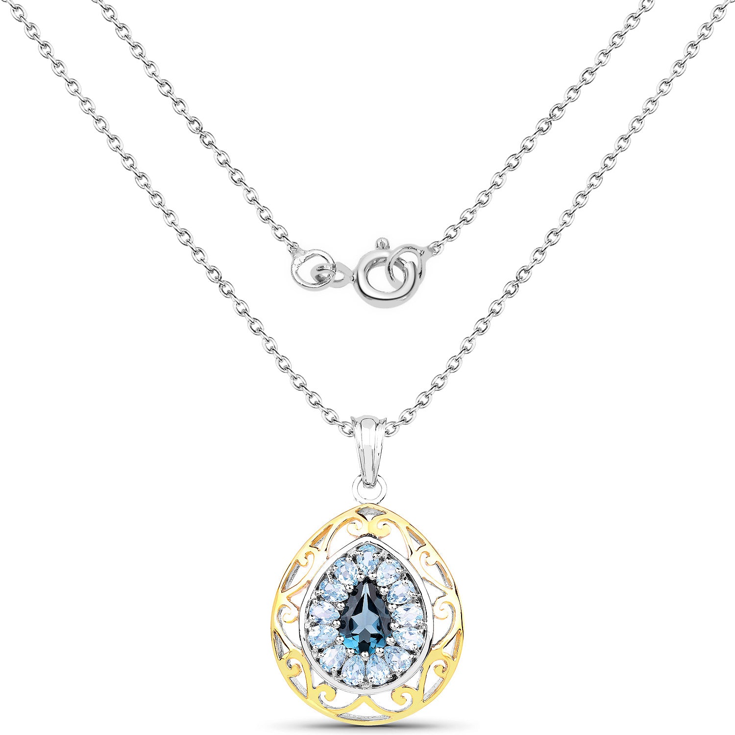 London Blue Topaz Pendant With Blue Topaz 4.4 Carats Gold Plated Silver