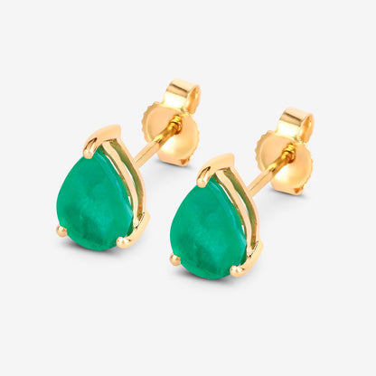 Zambian Emerald Stud Earrings 1.29 Carats 10K Yellow Gold