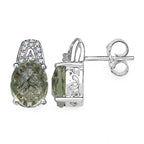 Green Amethyst Earrings With Diamonds 5.42 Carats Sterling Silver