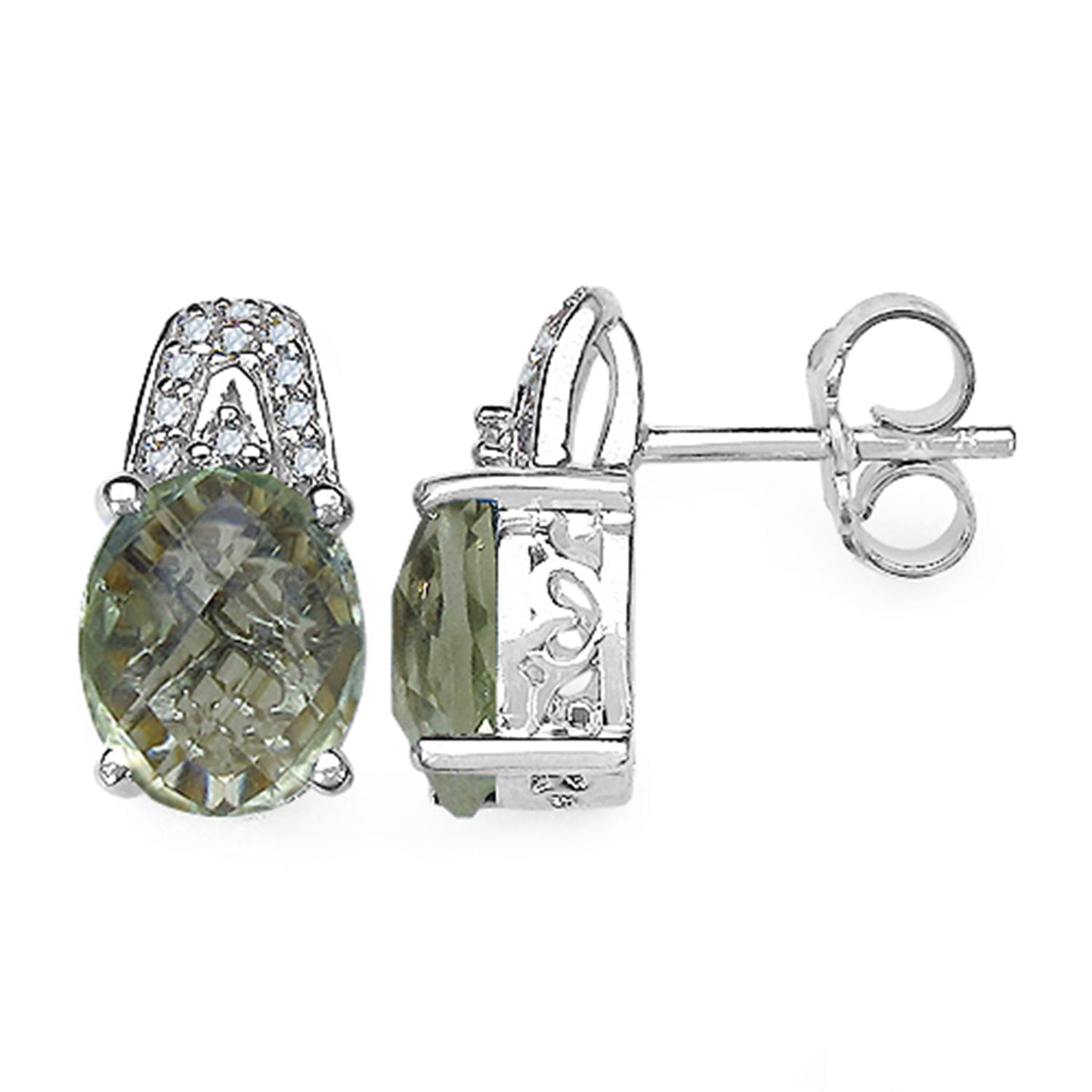 Green Amethyst Earrings With Diamonds 5.42 Carats Sterling Silver