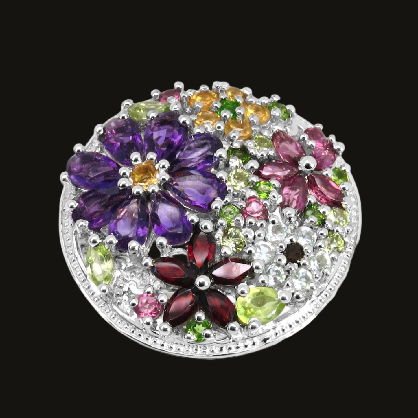 Multicolor Gemstones Flower Ring 4 Carats Sterling Silver