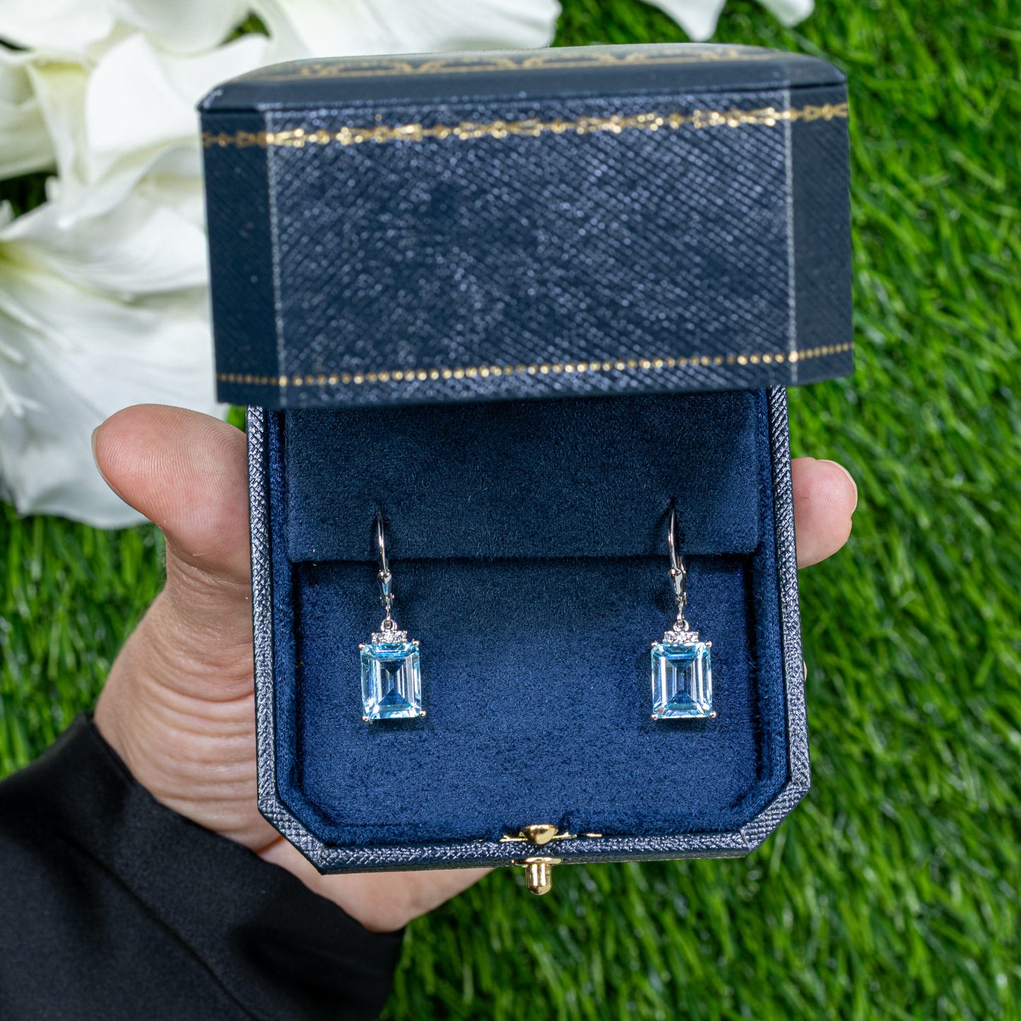 Blue Topaz Dangle Earrings White Topaz 7.9 Carats Sterling Silver