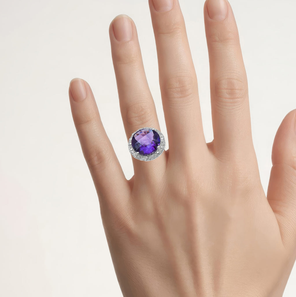 Amethyst Ring With Diamonds 5.7 Carats Sterling Silver