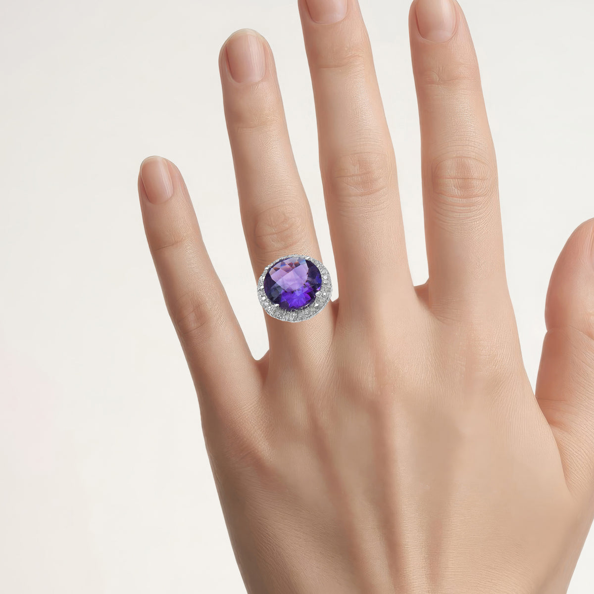Amethyst Ring With Diamonds 5.7 Carats Sterling Silver