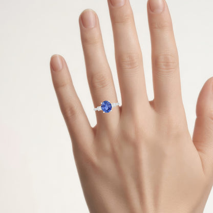 Blue Sapphire Ring With Diamonds 3.06 Carats 18K White Gold