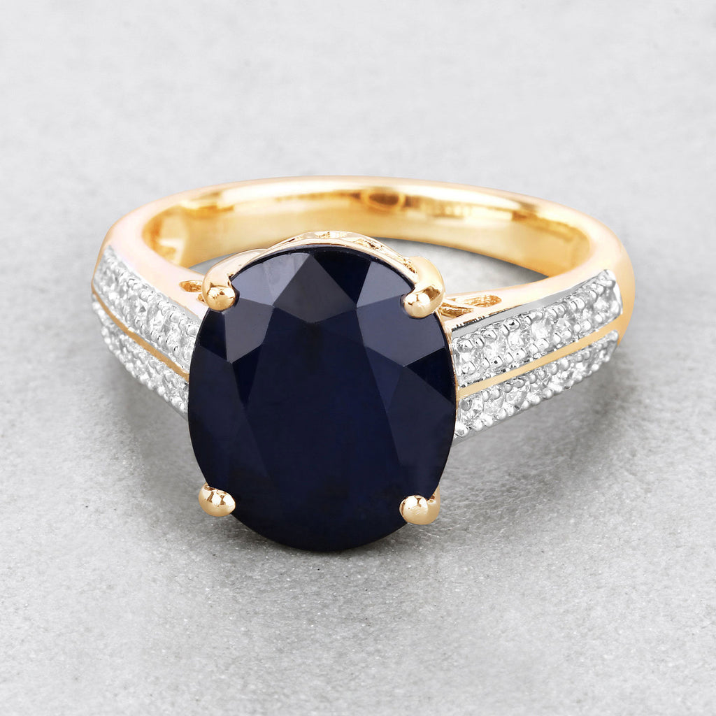 Blue Sapphire Ring With Diamonds 6.46 Carats 14K Yellow Gold