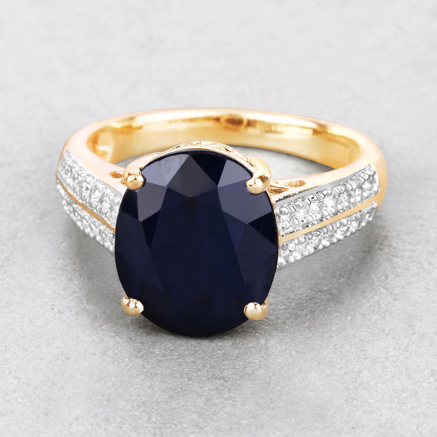 Blue Sapphire Ring With Diamonds 6.46 Carats 14K Yellow Gold