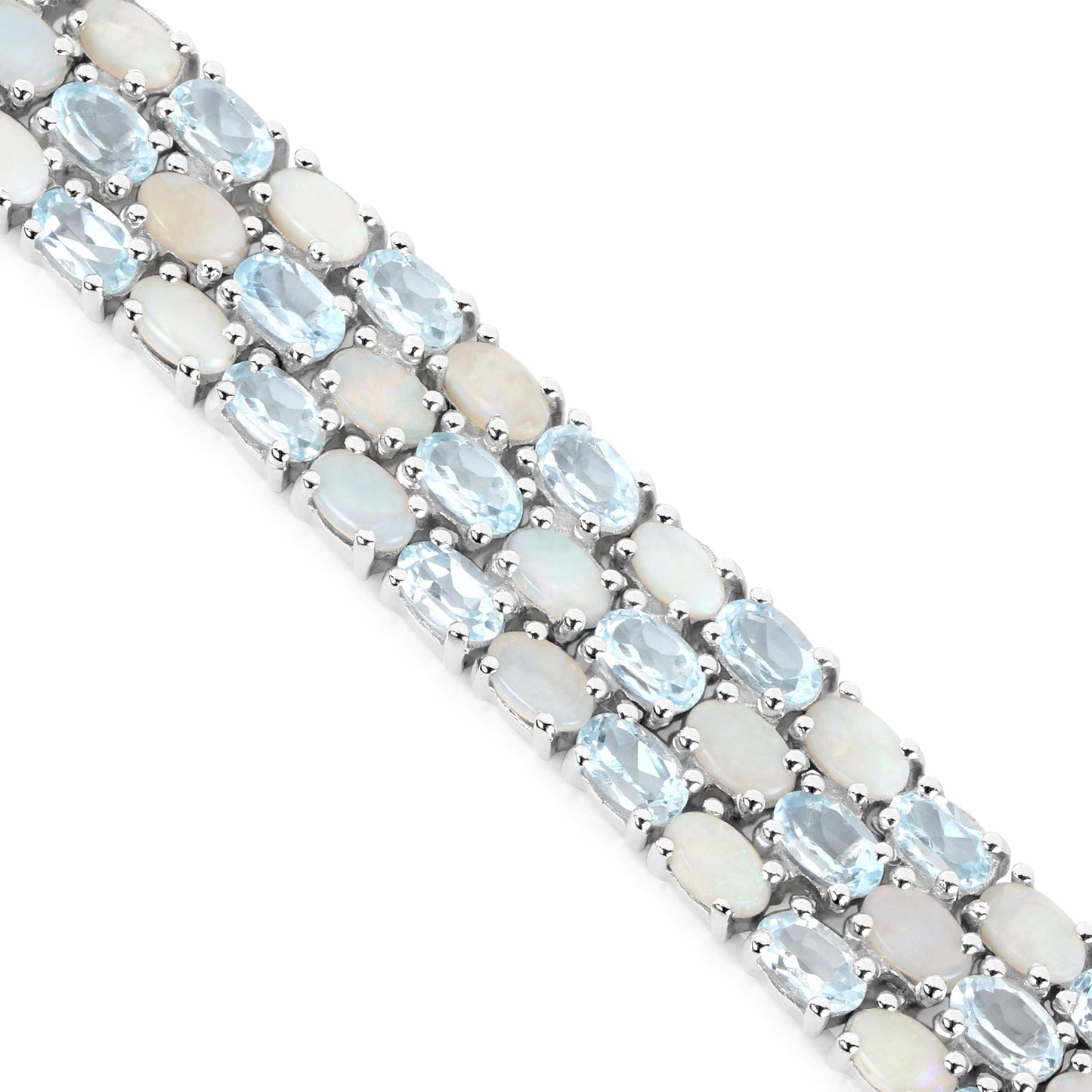 Blue Topaz Tennis Bracelet With Opal 22.2 Carats Sterling Silver