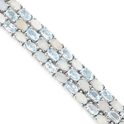 Blue Topaz Tennis Bracelet With Opal 22.2 Carats Sterling Silver