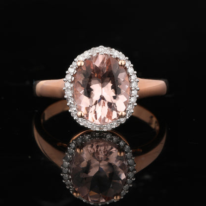 Morganite Ring With Diamonds 2.21 Carats 9K Rose Gold