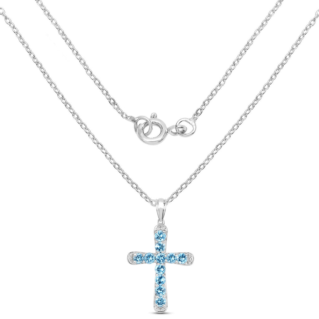 Blue Topaz Cross Pendant 3.84 Carats Sterling Silver