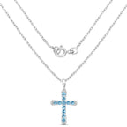 Blue Topaz Cross Pendant 3.84 Carats Sterling Silver