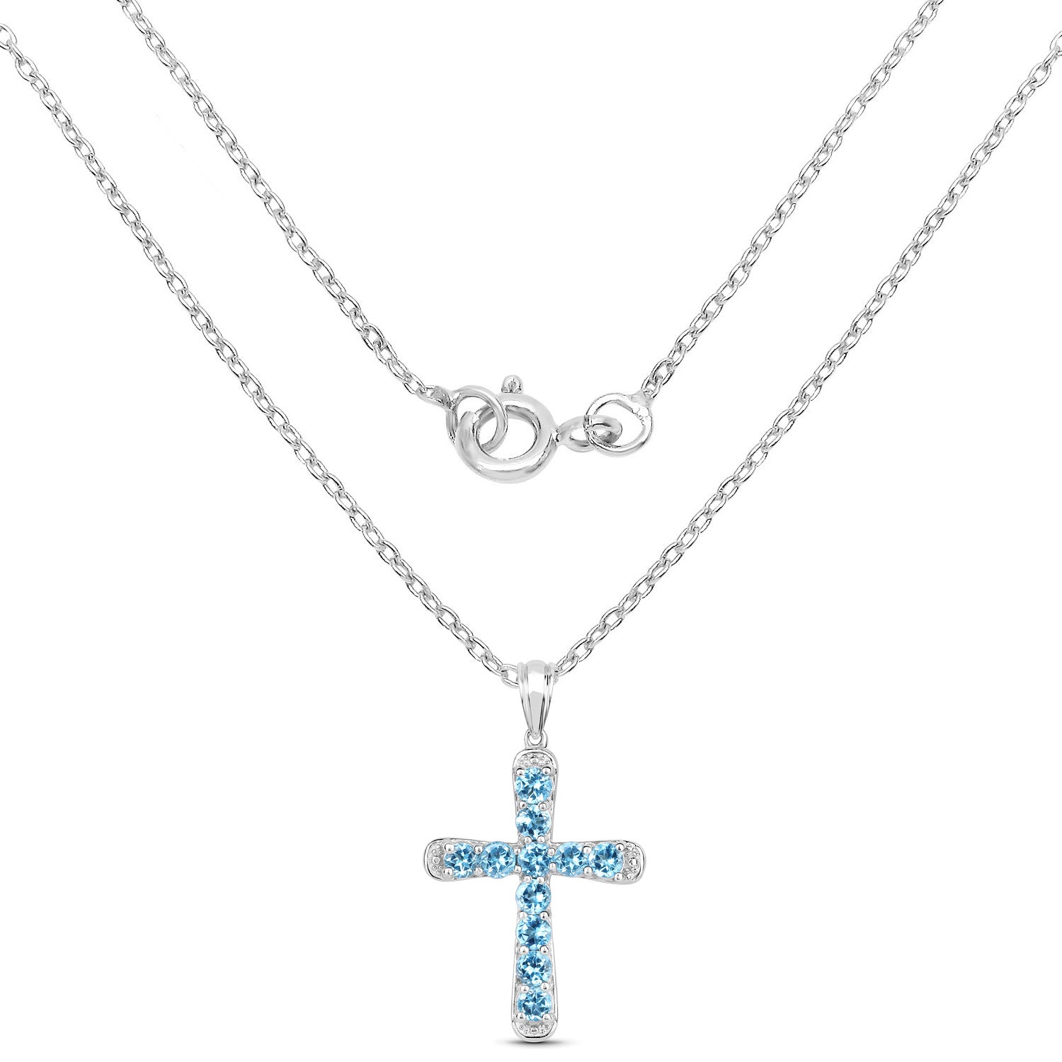 Blue Topaz Cross Pendant 3.84 Carats Sterling Silver
