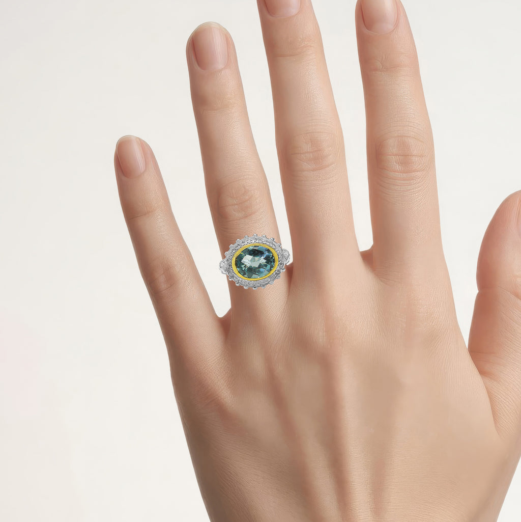 Multicolor Topaz Ring 4.99 Carats Gold Plated Silver
