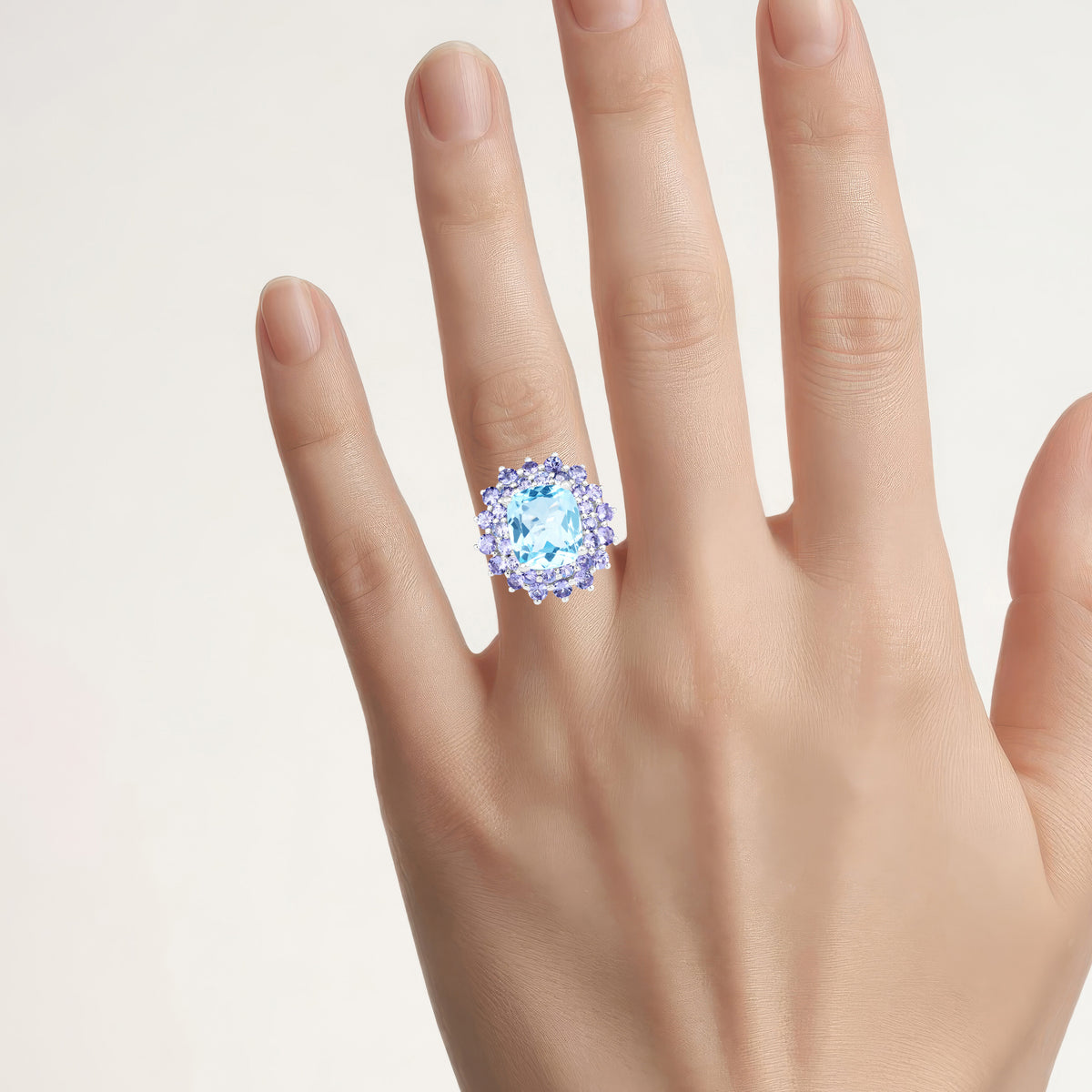 Blue Topaz Ring With Tanzanite 11.1 Carats Sterling Silver