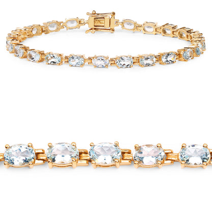 Aquamarine Tennis Bracelet 8.7 Carats 14K Gold Plated Silver