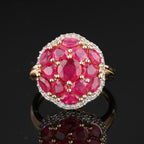 Natural Ruby Ring With White Topaz 4.60 Carats Gold Plated Silver