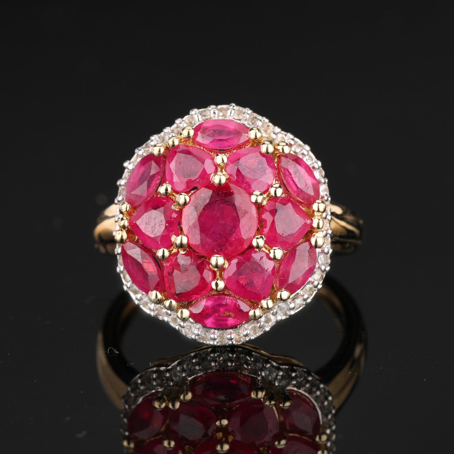 Natural Ruby Ring With White Topaz 4.60 Carats Gold Plated Silver