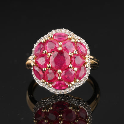 Natural Ruby Ring With White Topaz 4.60 Carats Gold Plated Silver