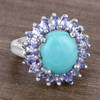 Larimar Ring With Tanzanite 6.06 Carats Sterling Silver