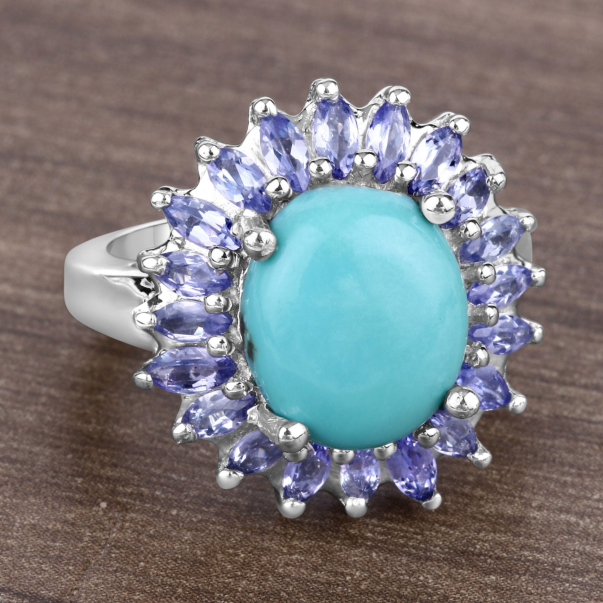 Larimar Ring With Tanzanite 6.06 Carats Sterling Silver