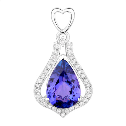 Tanzanite Pendant Necklace Diamonds 3.29 Carats 14K White Gold