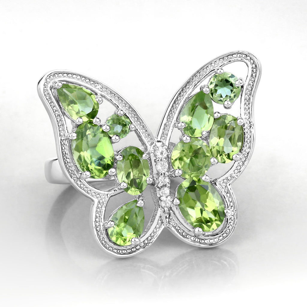 Peridot Butterfly Ring 4.5 Carats Sterling Silver