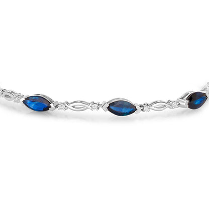 Blue Sapphire Tennis Bracelet Diamonds 5.55 Carats 14K White Gold
