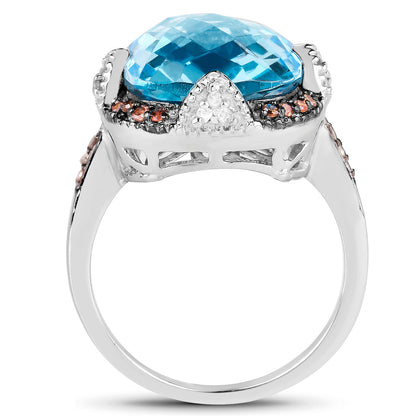 Swiss Blue Topaz Cocktail Ring With Diamonds 8.37 Carats