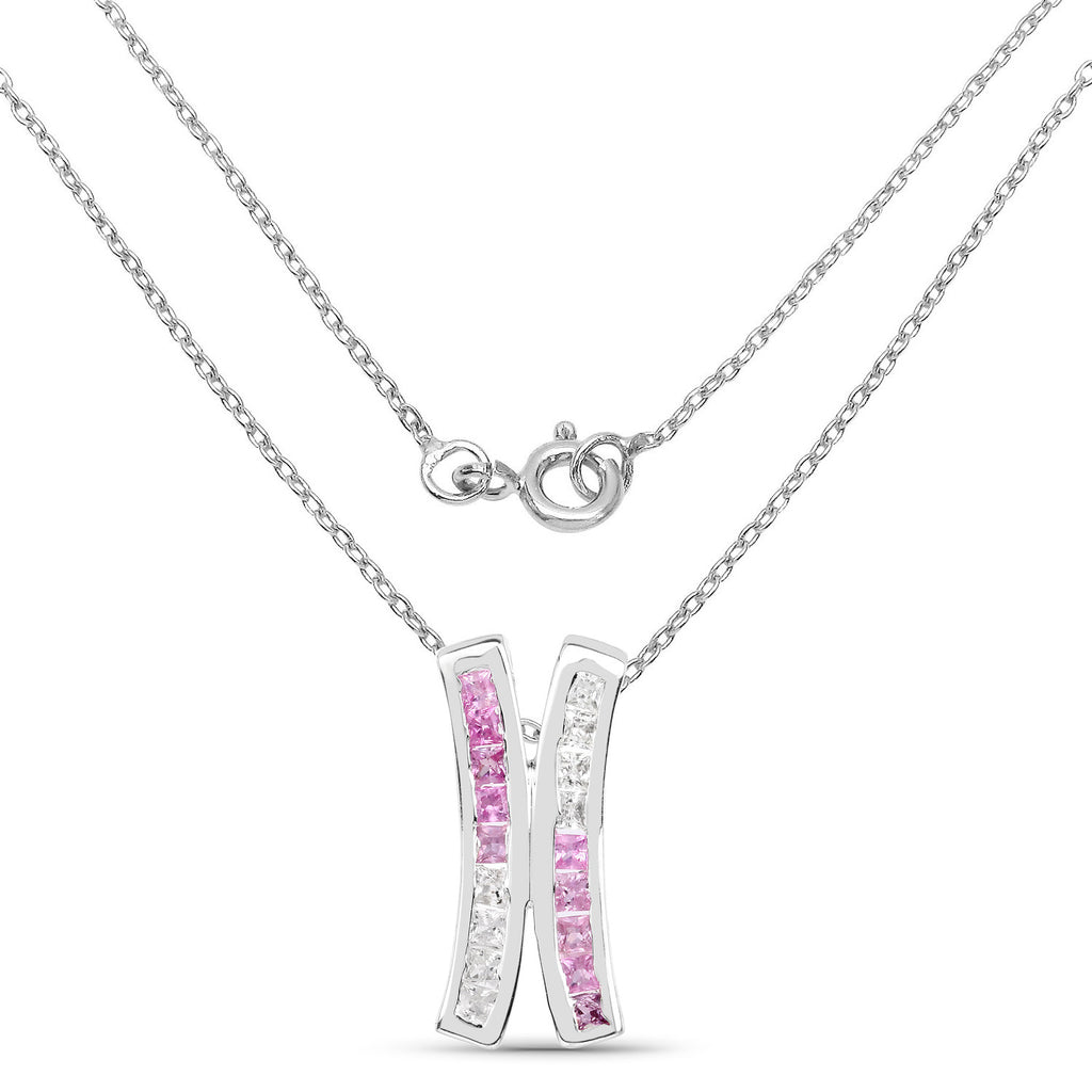Pink Sapphire Pendant With White Sapphire 1.04 Carats Sterling Silver