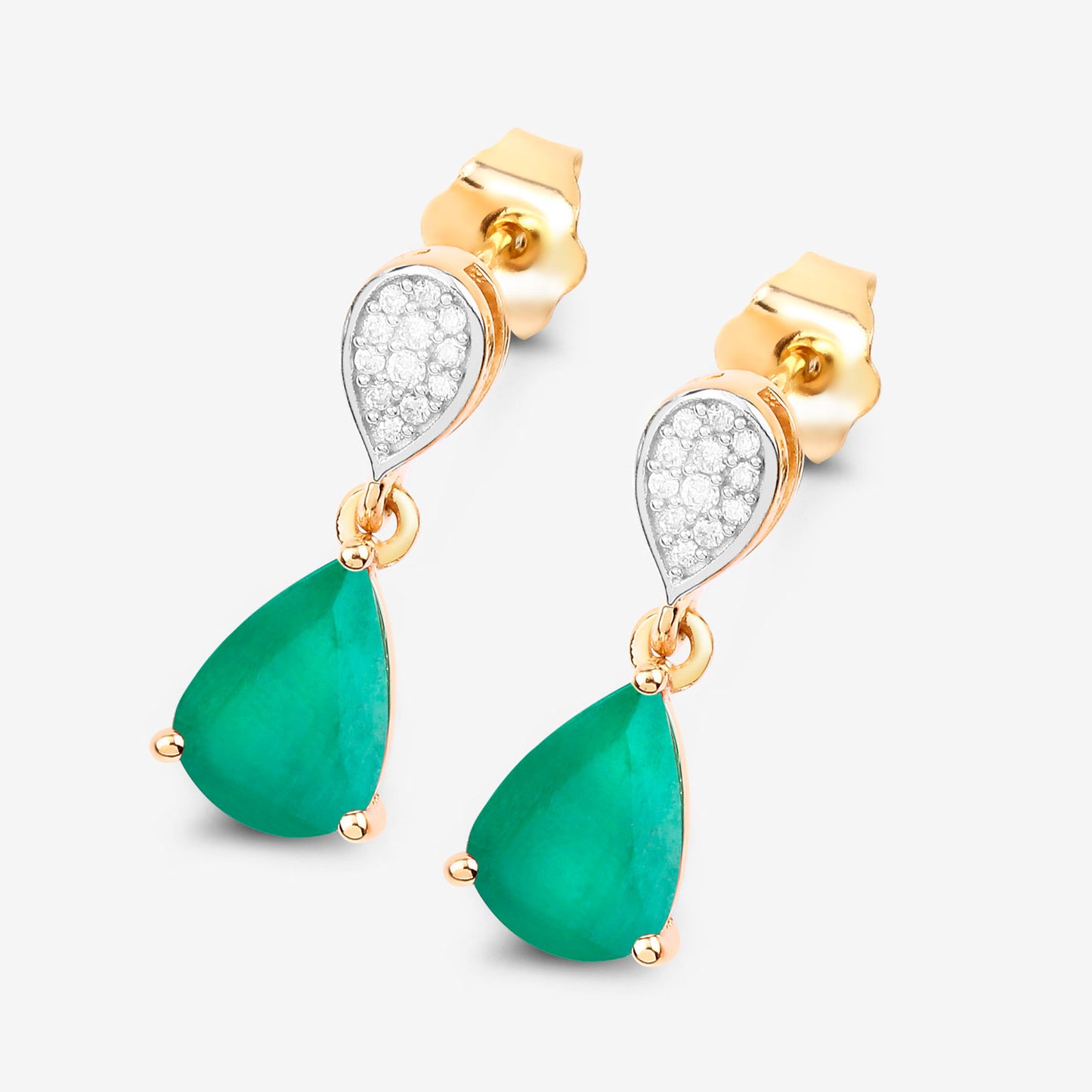Zambian Emerald Dangle Earrings Diamonds 2.3 Carats 10K Yellow Gold