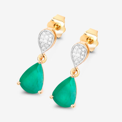 Zambian Emerald Dangle Earrings Diamonds 2.3 Carats 10K Yellow Gold