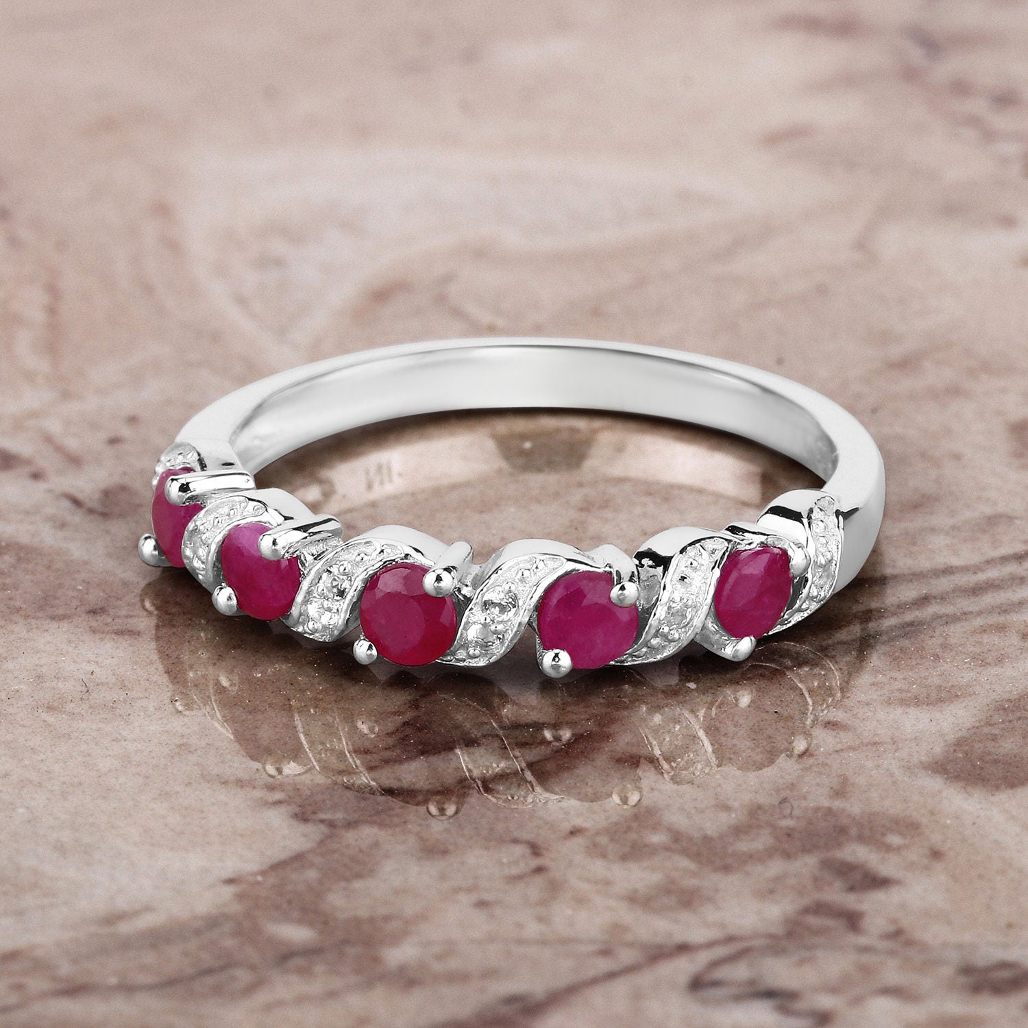Ruby Ring With White Topaz 0.66 Carats Sterling Silver