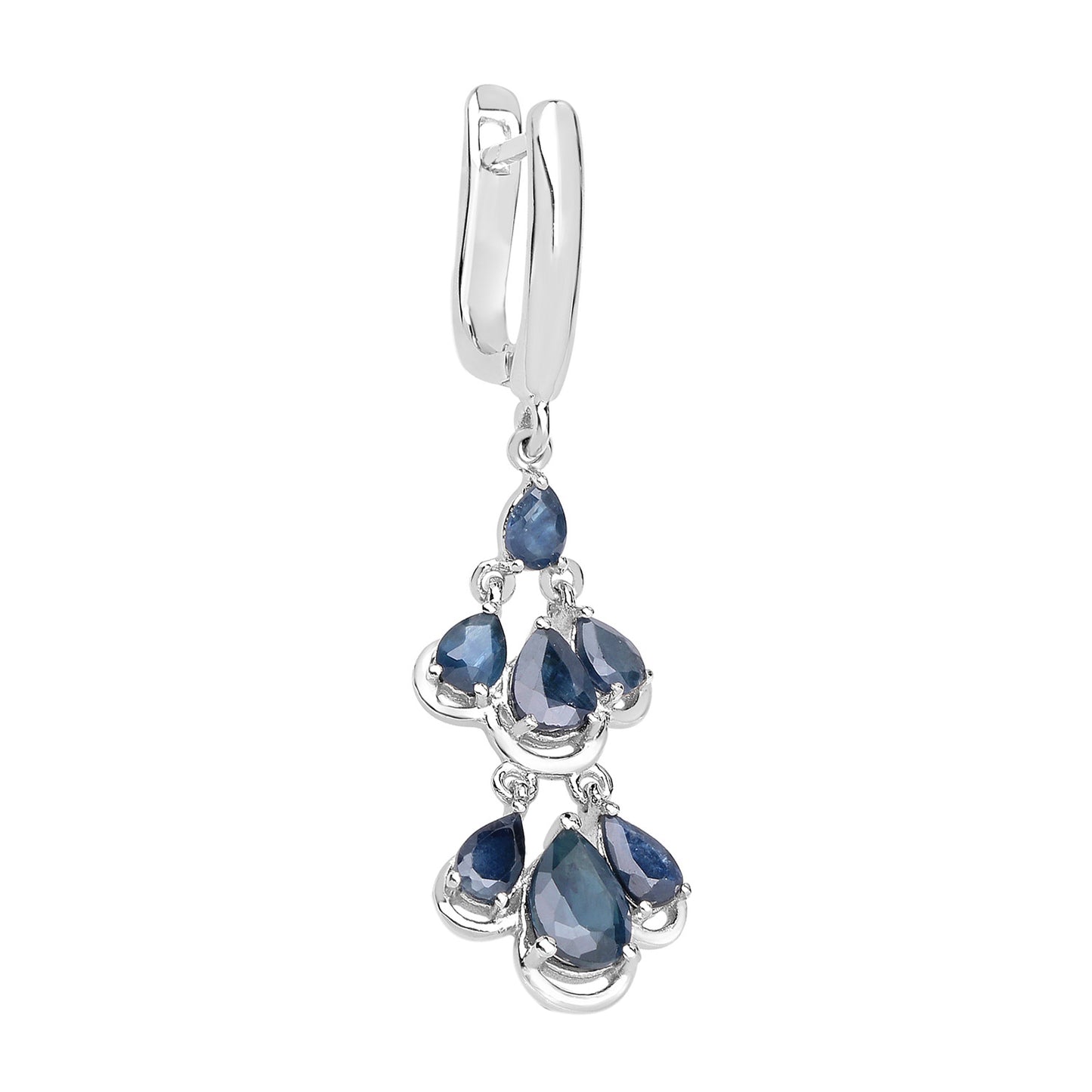 Blue Sapphire Chandelier Earrings 4.1 Carats Rhodium Plated Silver