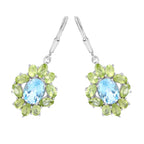 Blue Topaz Earrings With Peridot 8.08 Carats Sterling Silver