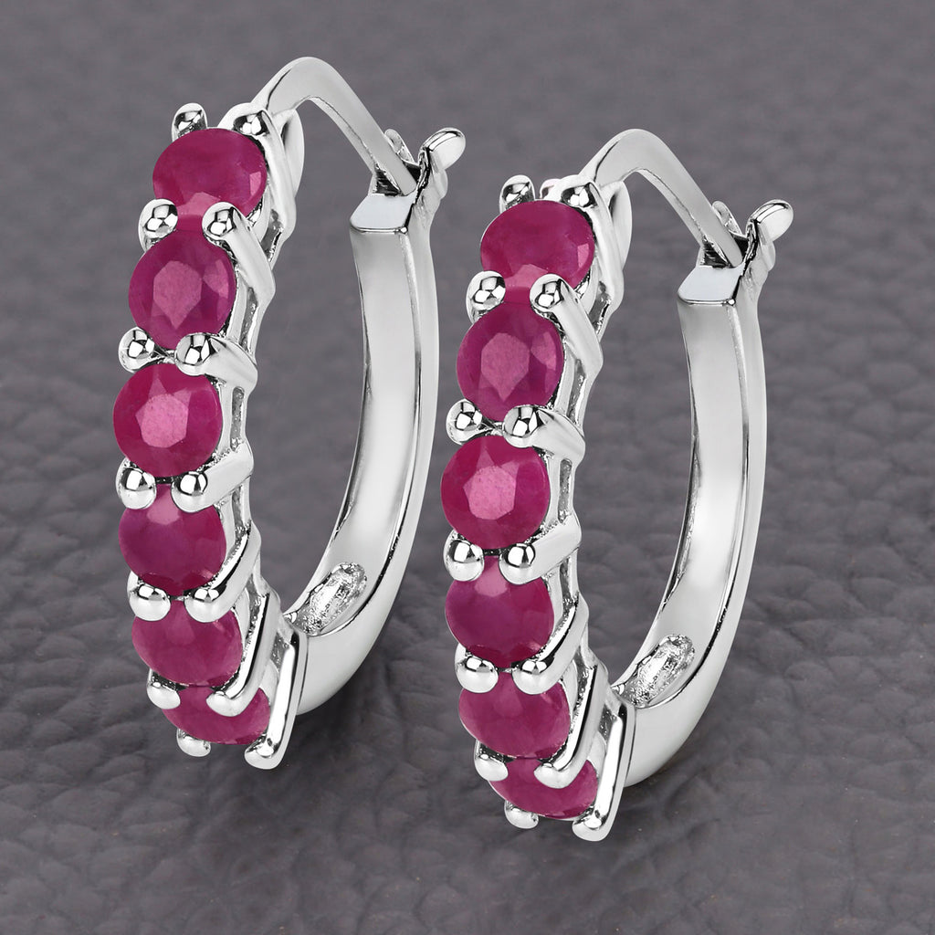Ruby Hoop Earrings 1.54 Carats Sterling Silver