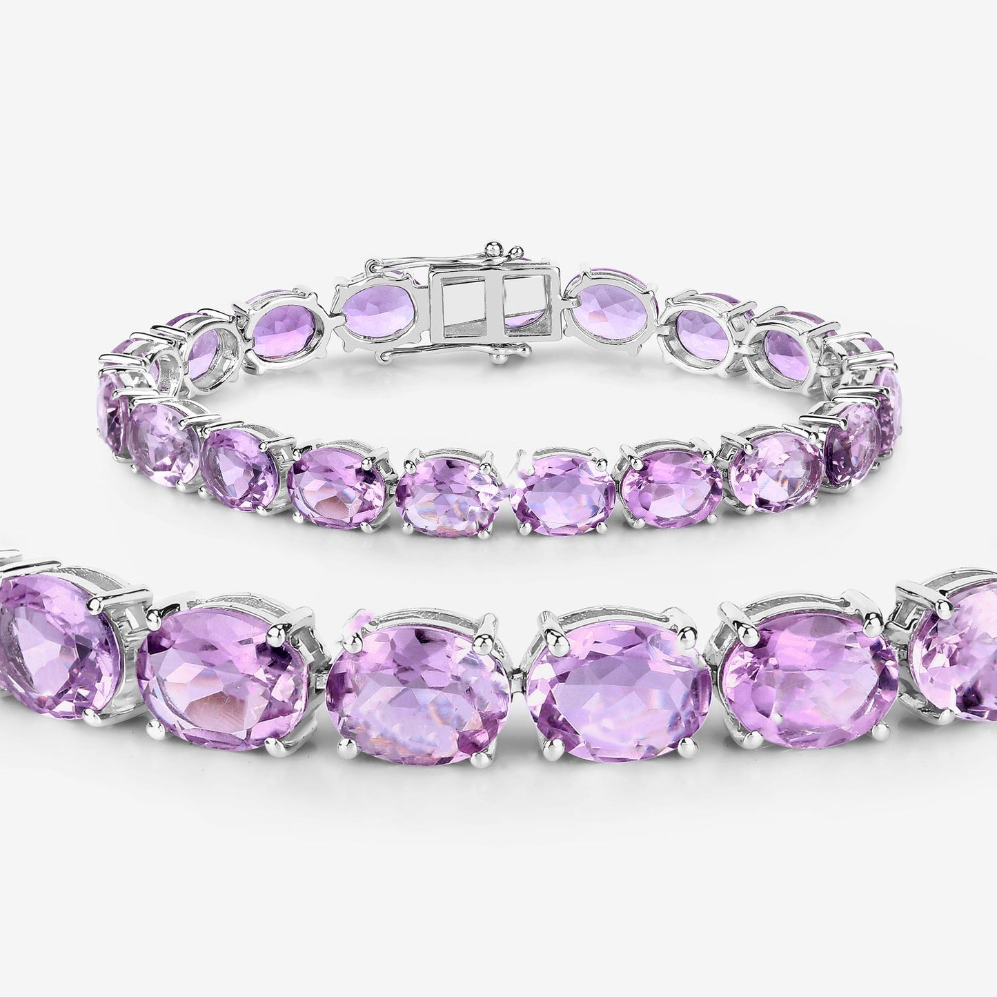 Pink Amethyst Tennis Bracelet 30 Carats Rhodium Plated Sterling Silver